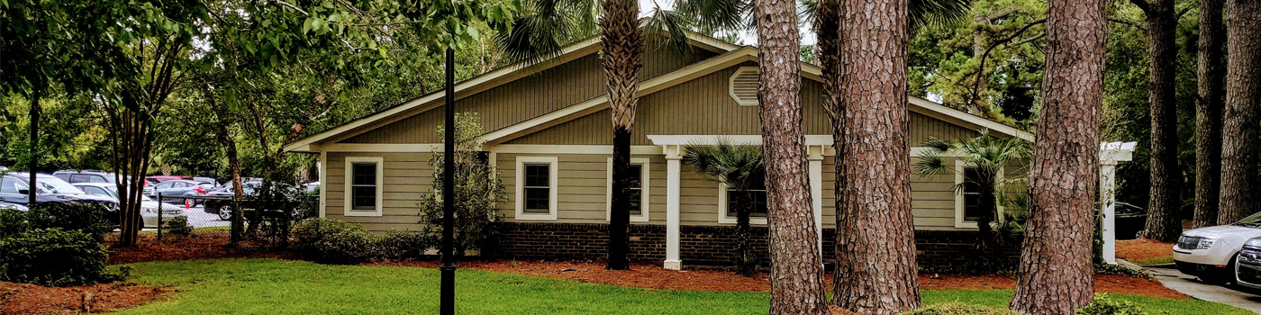 Wide view of The Sweetgrass School building and grounds in Mount Pleasant, South Carolina