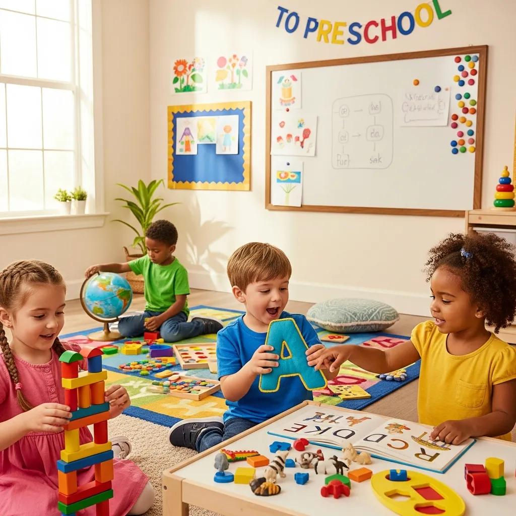 Children engaged in play-based learning activity in a nurturing preschool environment