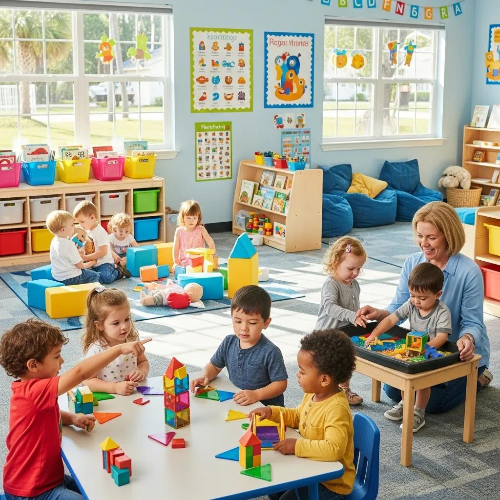 Children playing in a vibrant daycare environment in Mount Pleasant SC, showcasing early childhood education