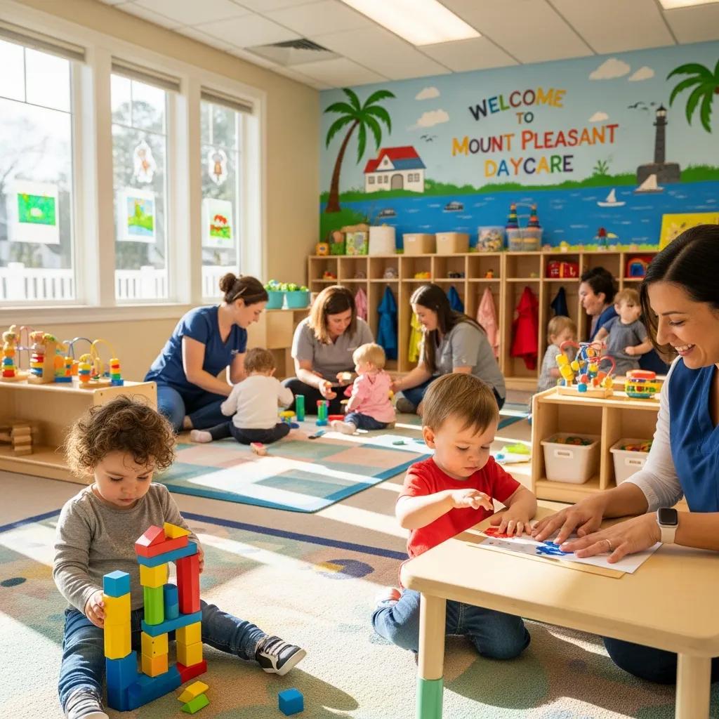 Engaging toddler daycare environment with children playing and learning