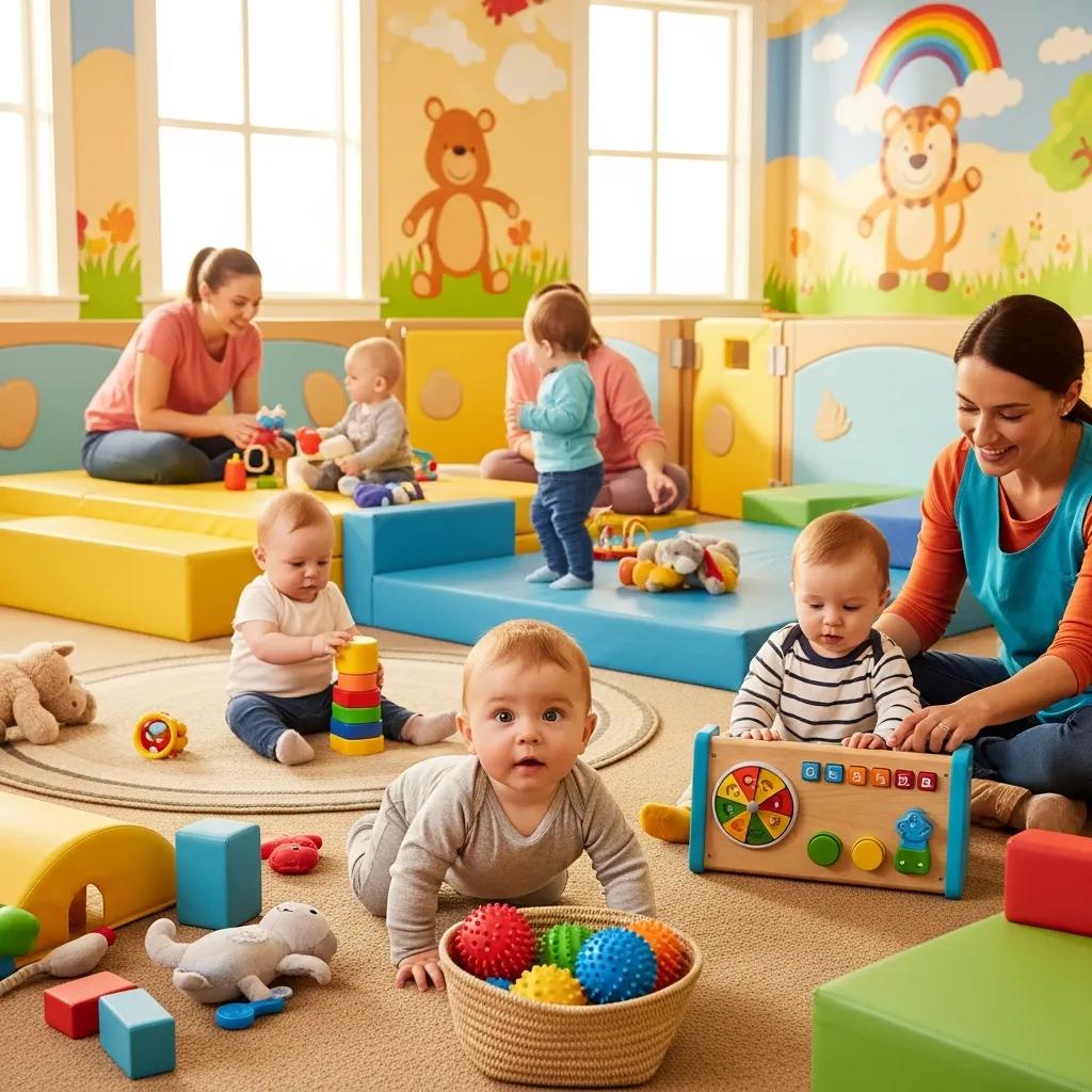 Infants playing in a colorful and nurturing daycare environment