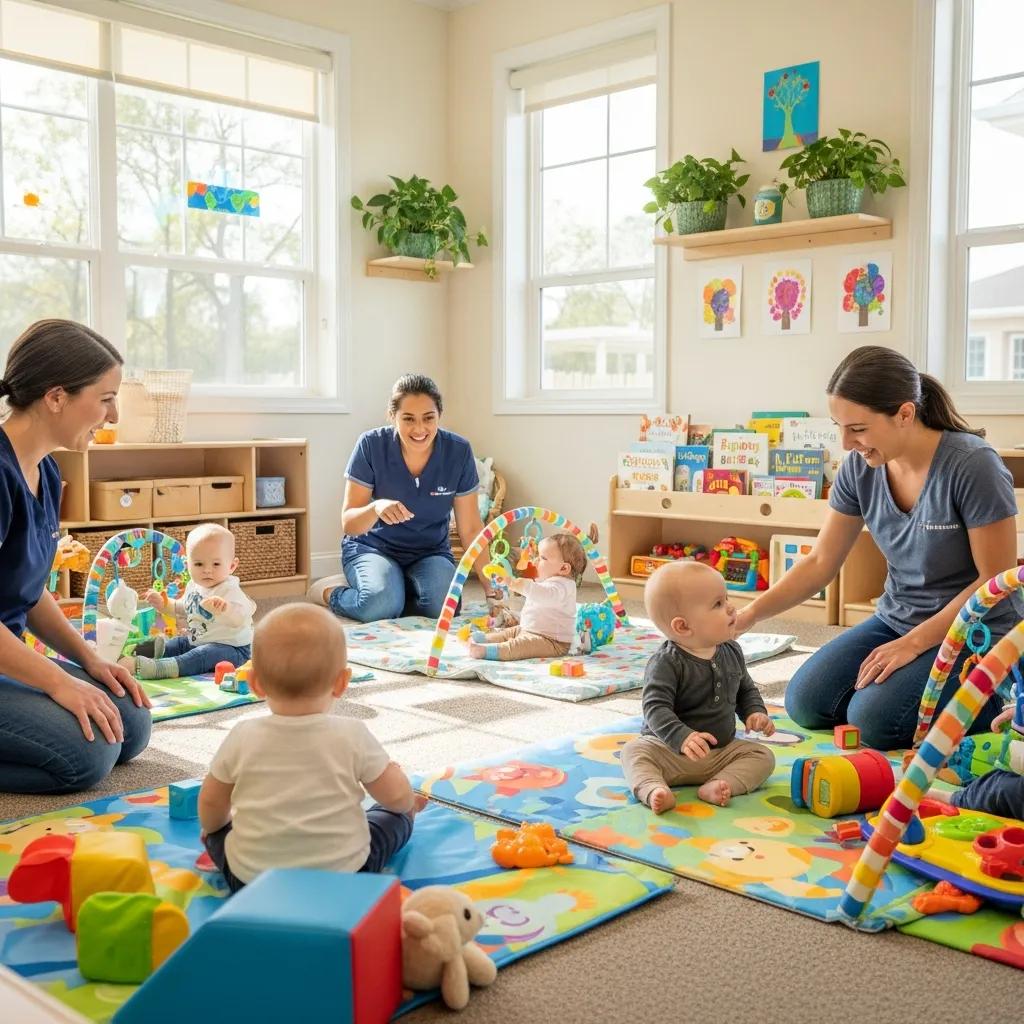 Infants playing in a vibrant daycare environment in Mount Pleasant SC