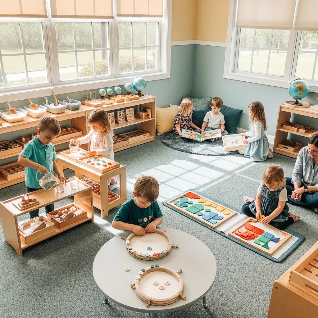 Montessori preschool classroom in Mount Pleasant SC with children engaged in learning activities
