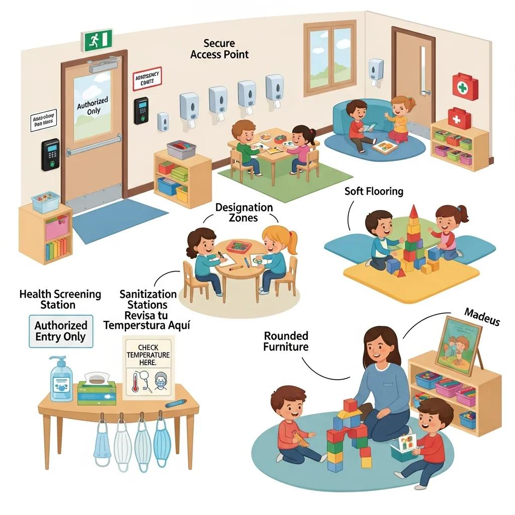 Preschool safety measures in action, showcasing a secure and clean learning environment