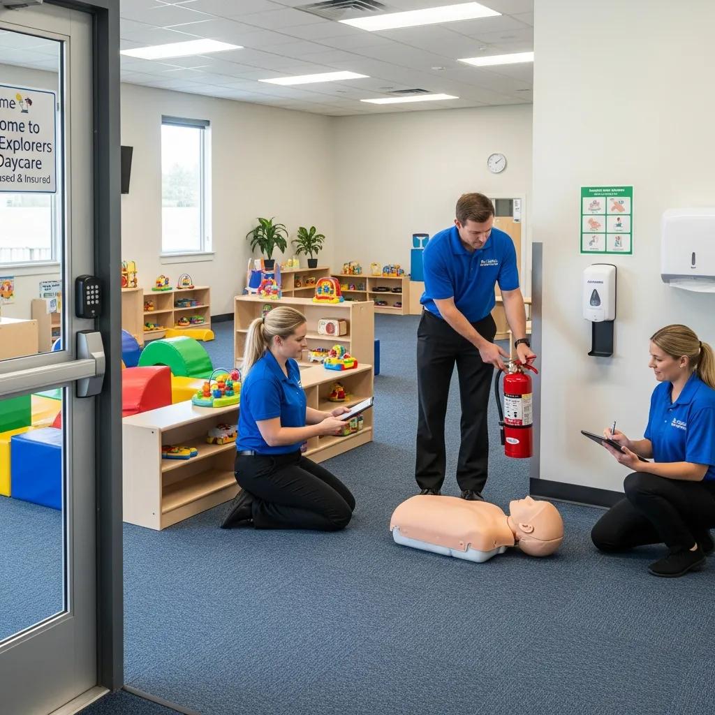 Safety measures in a licensed daycare, highlighting child safety and development