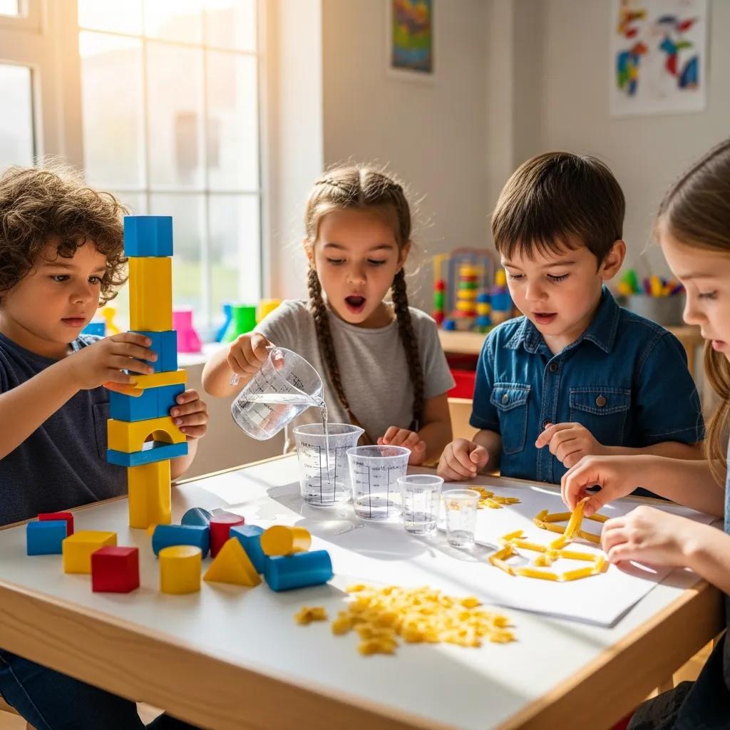 Children engaging in STEM learning with colorful blocks and playful materials
