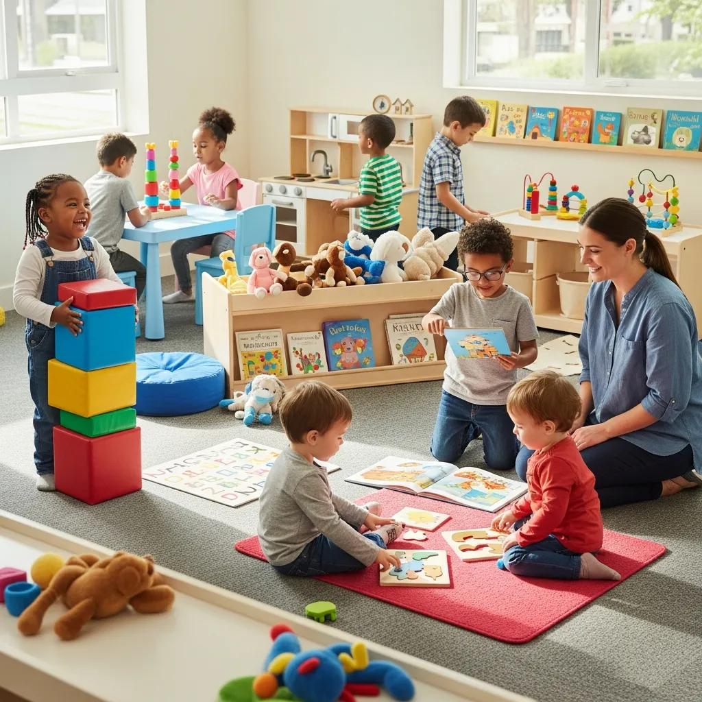 Children enjoying a safe and nurturing child care environment