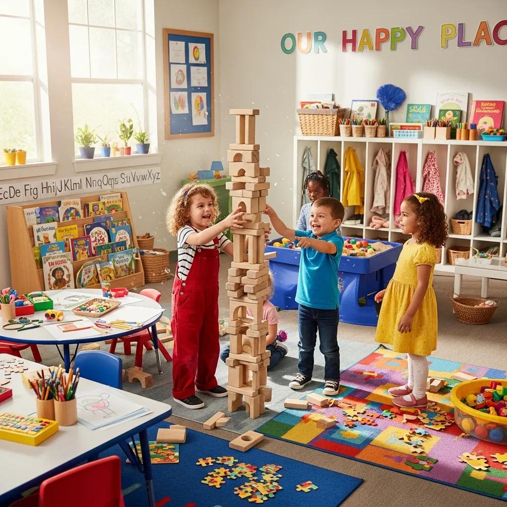 Children happily engaged in preschool activities like building and group play, symbolizing preschool readiness