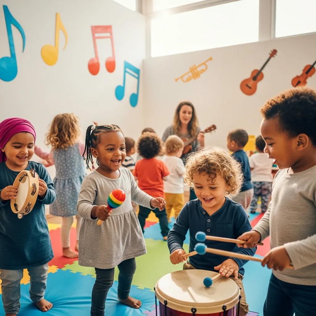 Children joyfully engaging in music and movement activities for early childhood development