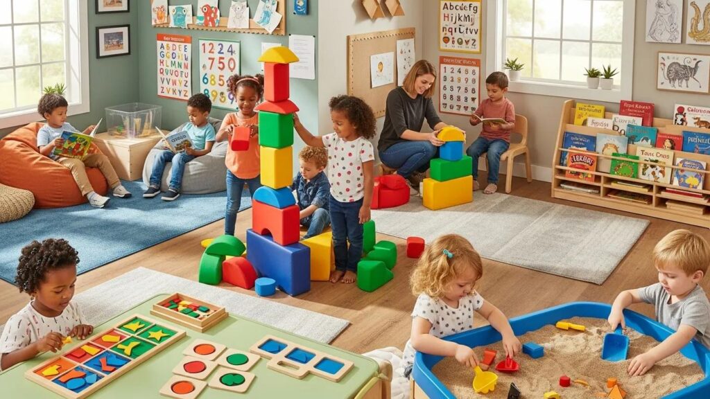Engaged children in a vibrant daycare learning environment