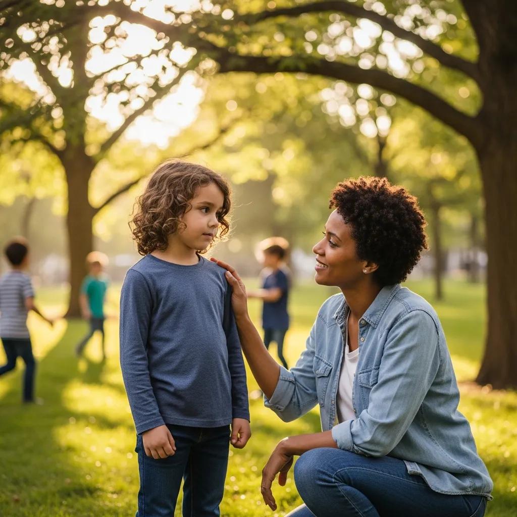 Parent facilitating emotional health in children through nurturing outdoor activities