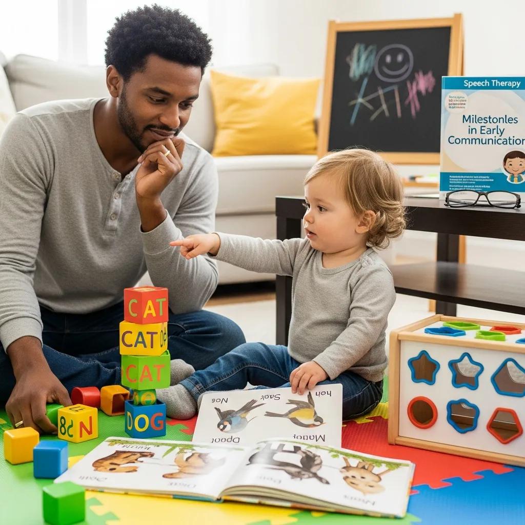 Parent monitoring child's play for developmental signs, focusing on speech and cognitive skills.