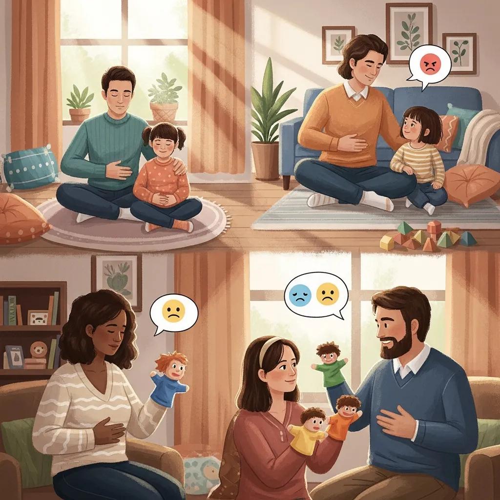 Parents and children engaging in emotion coaching techniques to enhance emotional health