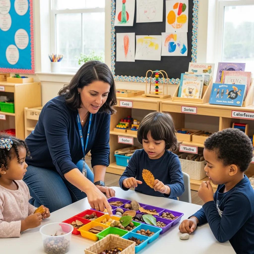 Teacher facilitating a play-based learning session with young children in a classroom