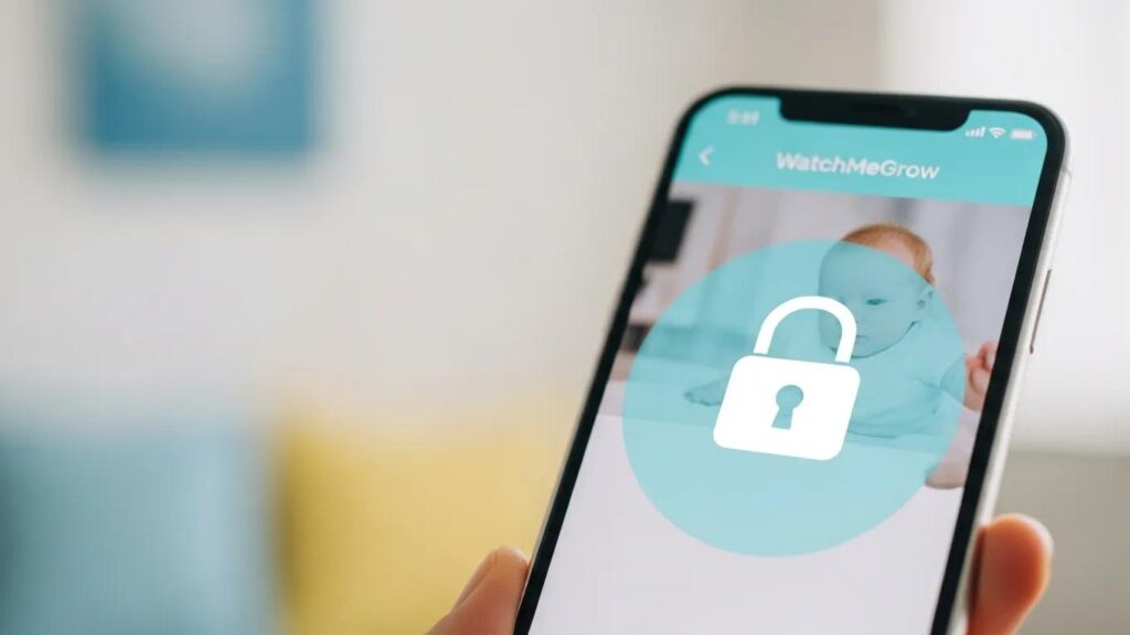 Visual representation of digital privacy in baby monitoring with WatchMeGrow app and secure lock