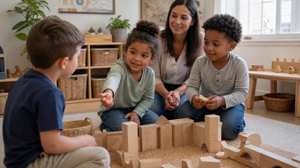Preschool children inviting a classmate into a cooperative block activity